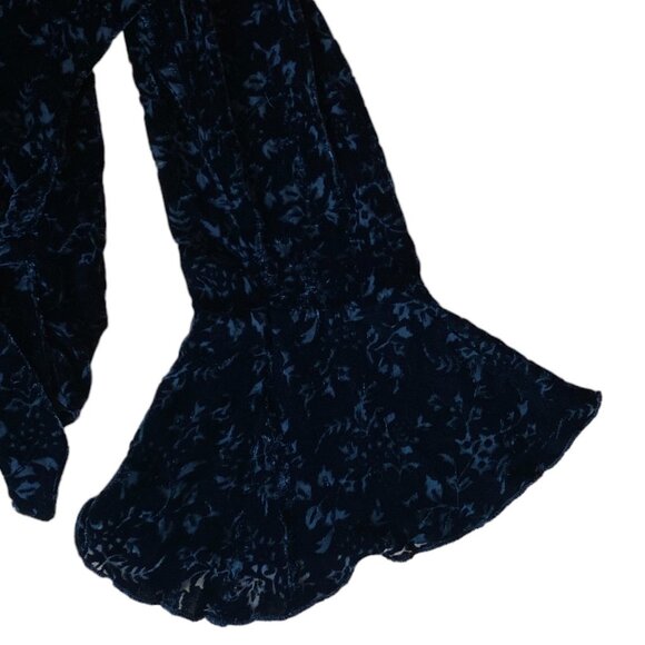 SilkLand Velvet Burnout Silk Wrap Top Floral Bell Sleeve Whimisgoth Dark Fairy-8 - Picture 6 of 15